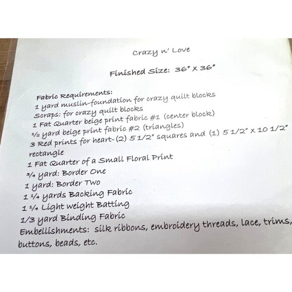 RARE Crazy N Love Quilting Pattern Kit 36" X 36" By Gracie Lu Designs - Picture 2 of 2